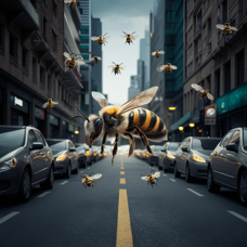 Animated image of wasps overtaking a major city.